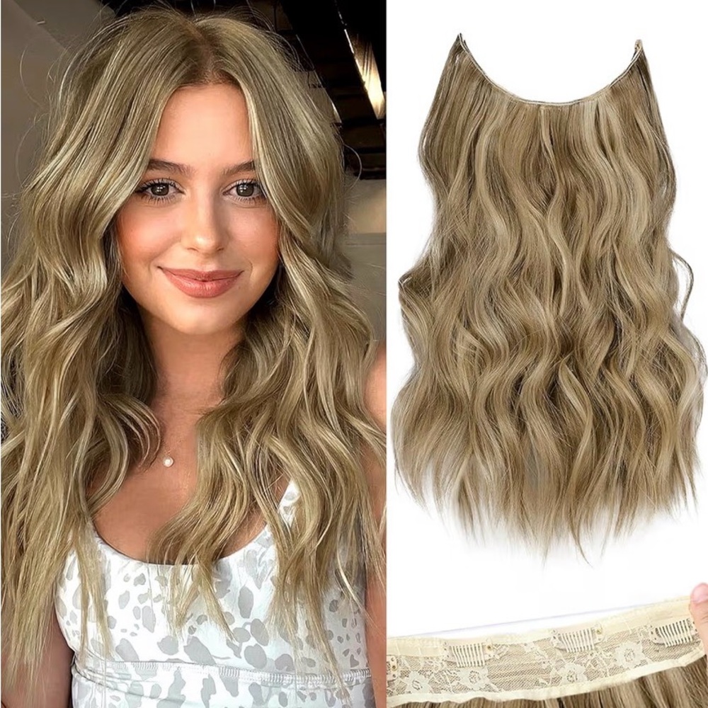 Wire Hair Extensions Headband Adjustable 16”Light Brown mix Golden Blonde